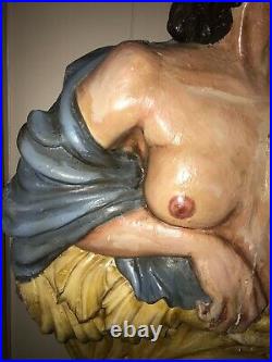 Antique Carved Wood & Gesso Figurehead Nude Sculpture architectural remnant