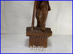 Antique Carved Wood Lumberjack Figure Folk Art Statue 20 in Rare