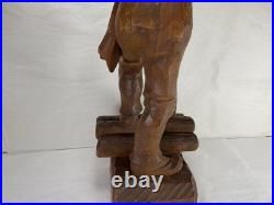 Antique Carved Wood Lumberjack Figure Folk Art Statue 20 in Rare