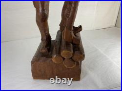 Antique Carved Wood Lumberjack Figure Folk Art Statue 20 in Rare