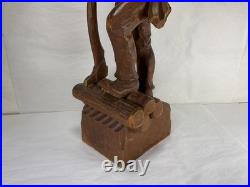 Antique Carved Wood Lumberjack Figure Folk Art Statue 20 in Rare