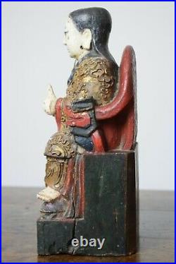 Antique Chinese Wood Carving Xuanwu God Emperor, Polychrome Statue Figurine