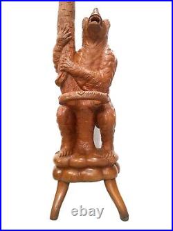 Antique Coat Rack Hall Tree 76´´ Black Forest Carved Wooden Bears Umbrella Stand