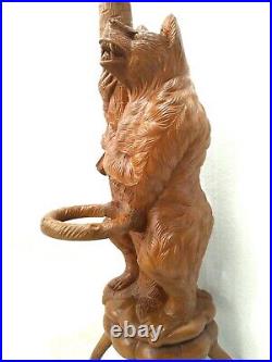 Antique Coat Rack Hall Tree 76´´ Black Forest Carved Wooden Bears Umbrella Stand