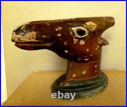 Antique Deer Head Wood Sculpture Hand carved and Polychromed India Circa 1900