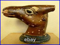 Antique Deer Head Wood Sculpture Hand carved and Polychromed India Circa 1900