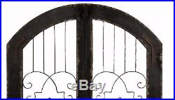 Antique Distressed Vintage Scrolling Wood Iron Arched Gate Door Wall Panel Decor