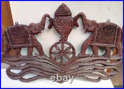 Antique Elephant Trunk Up Salute Vintage Panel Hand carved Home Decor Wall panel