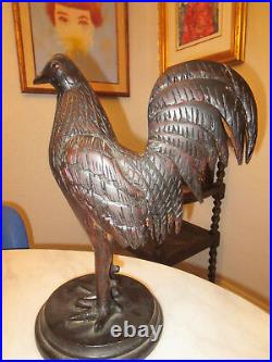 Antique Folk Art Primitive Hand Carved Wood Rooster Chicken Sculpture
