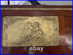 Antique French Mahogany Queen Bed, Mother & Child Cherub Sculpture Ca 1900 76H
