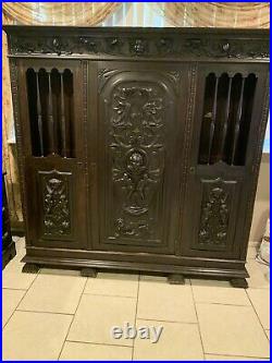Antique French Revival Hand Carved Cabinet With Sculptures