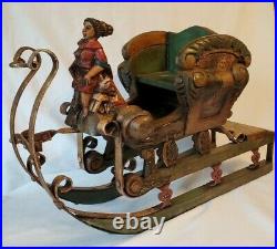 Antique German Carved Sleigh with Woman Figure Victorian Christmas Decor