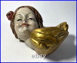 Antique German Hand Carved Wood Polychrome Angel Cherub Relief Sculpture