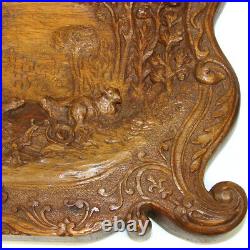 Antique Hand Carved Wood 14.5 Figural Plaque, Apres a Boucher Pastoral Painting