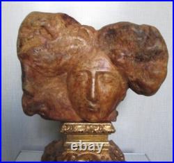 Antique Image Carved Wood Piece Sculpture Bust Face Rare Ukriane Handmade 20th