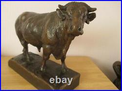 Antique Large 10 Black Forest Bull Swiss Wood Carving Cow Figurine