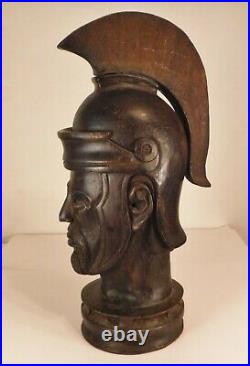 Antique Large Carved Wood Roman Soldier Architectural Newel Post Top 22 Tall