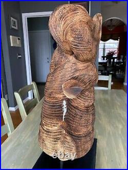 Antique Large Sculpture Wild Stallion Carved Horse Head Vintage Wooden Statue