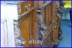 Antique Oak Sideboard Attributed to RJ Horner. High Relief Carving. 40Hx72.1890
