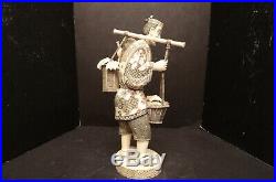 Antique Sculpture statue figure Chinese Hand Carved Wood & Bovine Bone VTG man