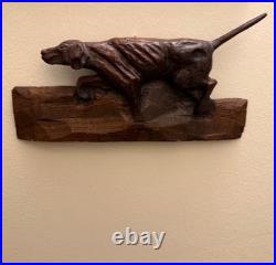 Antique /VTG Folk Art Hand Carved Wood Hunting Dog Sculpture. Unsigned 1 Piece