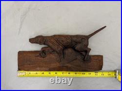 Antique /VTG Folk Art Hand Carved Wood Hunting Dog Sculpture. Unsigned 1 Piece