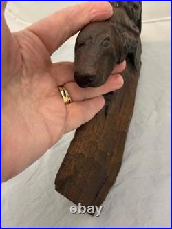 Antique /VTG Folk Art Hand Carved Wood Hunting Dog Sculpture. Unsigned 1 Piece