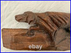 Antique /VTG Folk Art Hand Carved Wood Hunting Dog Sculpture. Unsigned 1 Piece