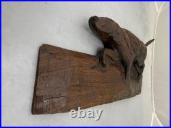 Antique /VTG Folk Art Hand Carved Wood Hunting Dog Sculpture. Unsigned 1 Piece