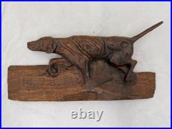 Antique /VTG Folk Art Hand Carved Wood Hunting Dog Sculpture. Unsigned 1 Piece