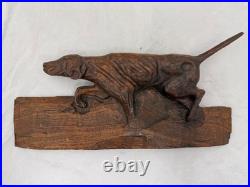 Antique /VTG Folk Art Hand Carved Wood Hunting Dog Sculpture. Unsigned 1 Piece