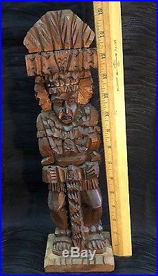 Antique Vintage 15 Hand Carved Wood Sculpture Aztec Inca Mayan Priest Indian