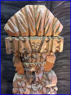 Antique Vintage 15 Hand Carved Wood Sculpture Aztec Inca Mayan Priest Indian