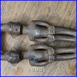 Antique Vintage African 2 Wood Carved Lot Of Spoon / Mag Figural Tribal Sculptur