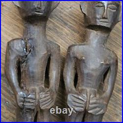 Antique Vintage African 2 Wood Carved Lot Of Spoon / Mag Figural Tribal Sculptur