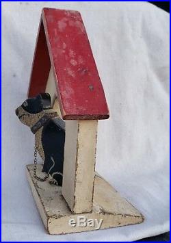 Antique Vintage American Folk Art Dog House Pitbull Jewel Collar Original Paint