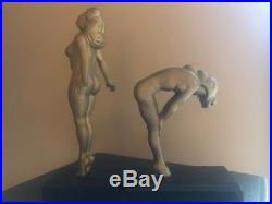 Antique Vintage Art Deco Pair Nude Female Sculptures Figurines Statues 1930-40s