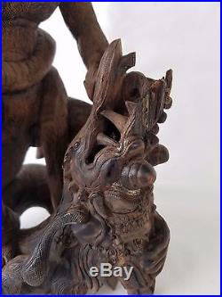 Antique/Vintage Carved Hardwood Chinese Sun Wukong Monkey God Figure