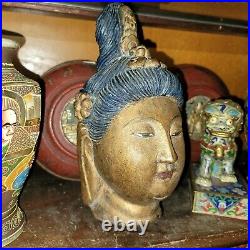 Antique Vintage Chinese Kwan Yin Gilt Wood Carved Statue Sculpture Guanyin Head