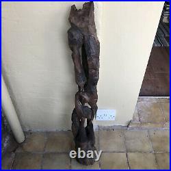 Antique Vintage Ebony African Wood Carving Faces Single Piece Of Wood Large