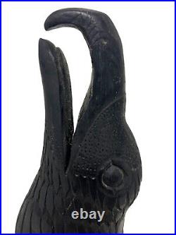 Antique/Vintage Folk Art Carved Black Raven Crow Bird & Heart Wall Sculpture