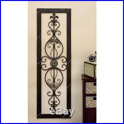 Antique Vintage French Victorian Brown Wood Metal Scroll Wall Art Panel Plaque
