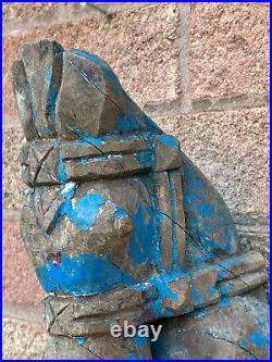 Antique Vintage Large Indian Wooden Teak Horse Head Sculpture c1850 India Blue