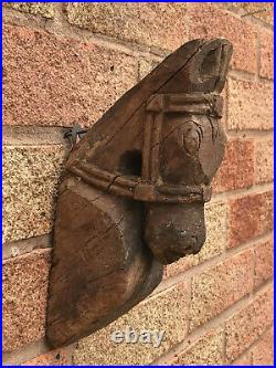 Antique Vintage Large Indian Wooden Teak Horse Head Sculpture c1850 India b