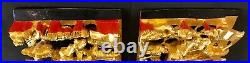 Antique/Vintage Pair Chinese 3D Gold Gilt War-Field Scenery Wood Carving Panels