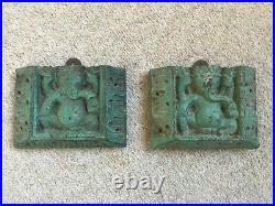 Antique Vintage Wooden Carved Indian Green Ganesh Panels set of 2