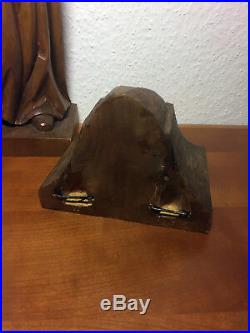 Antique Vintage wood carving statue of Our Lady Mary & Jesus with gloriole/halo