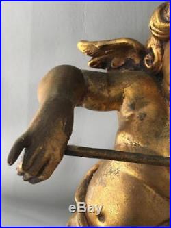 Antique Vtg Italian Gold Gilt Tole Faux Wood Cherub Wall Figurine Sculpture Pair