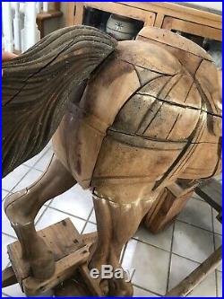 Antique Vtg Large Carousel Carved Wood Sculpture Horse Decor Display Statement