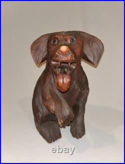 Antique Vtg Late 19th C 1800s Rare Hand Carved 12.5 Inch Black Forest Figure Dog
